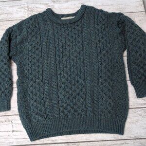 Aran Sweater Market 100% Wool Green Fisherman Sweater Size XL